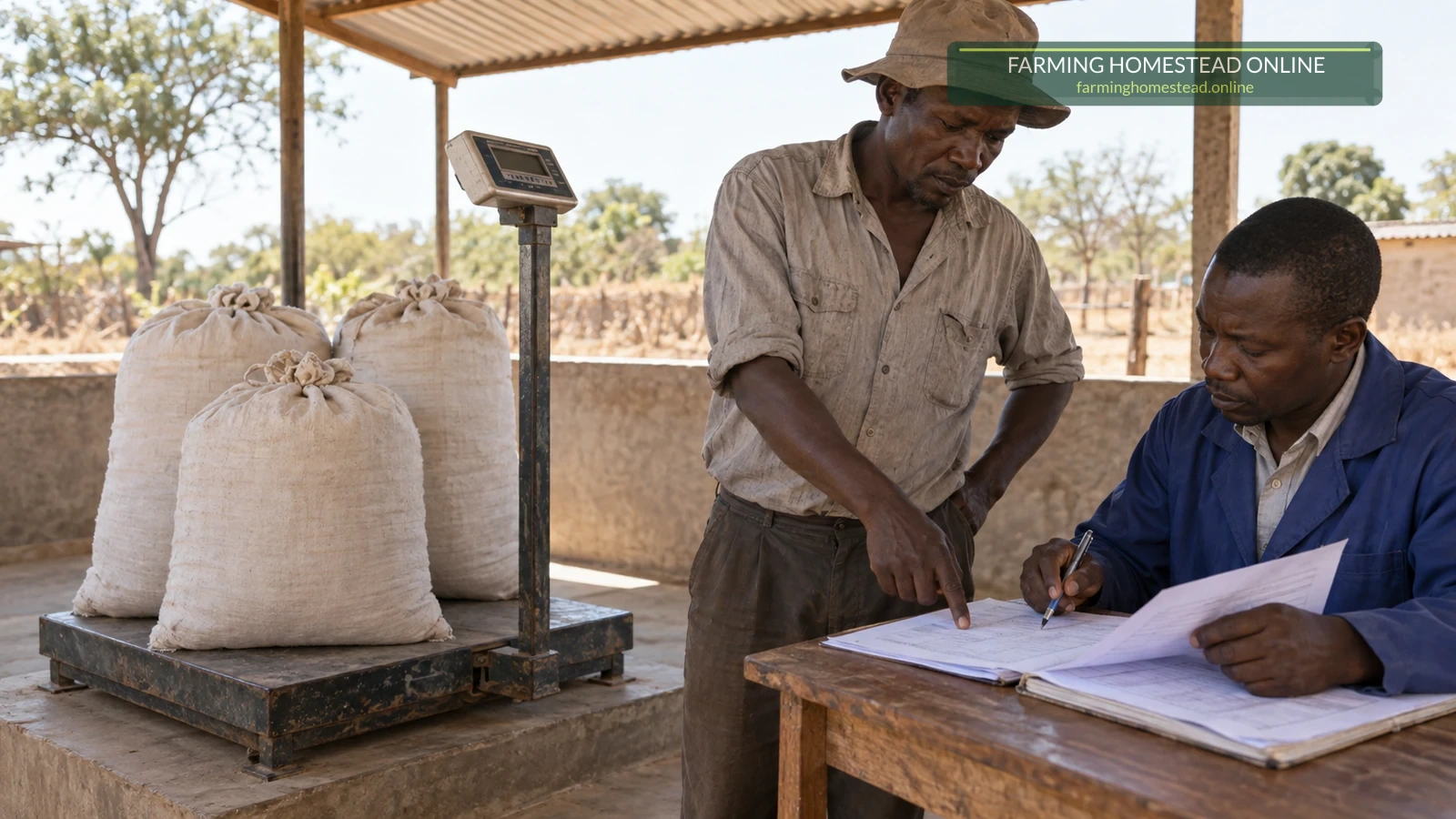 A farmer witnessing the scale and matching delivery weight to the final deduction statement