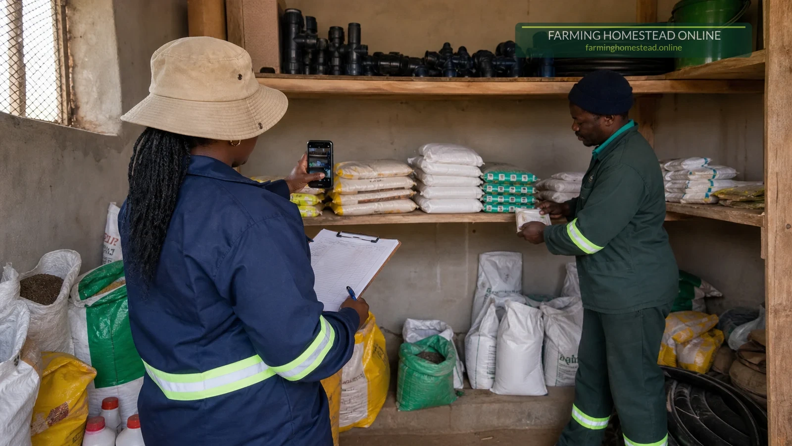 Zimbabwean farm workers completing a recorded storeroom stock count