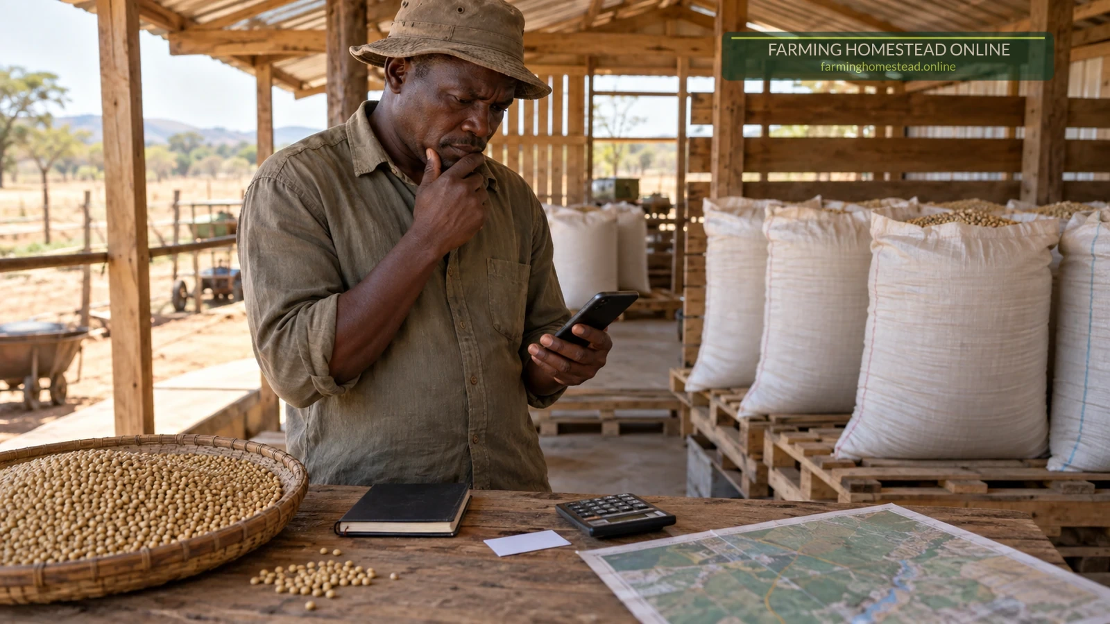 A farmer comparing a Facebook bulk crop post with verification notes