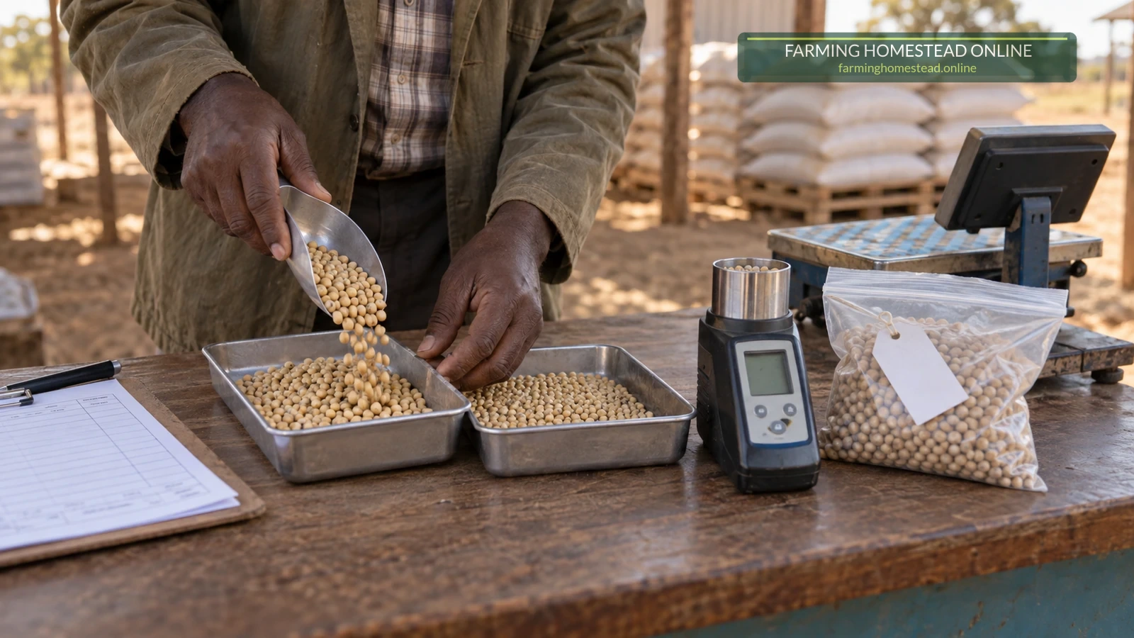 A representative grain sample, moisture meter, scale ticket and sealed retained sample