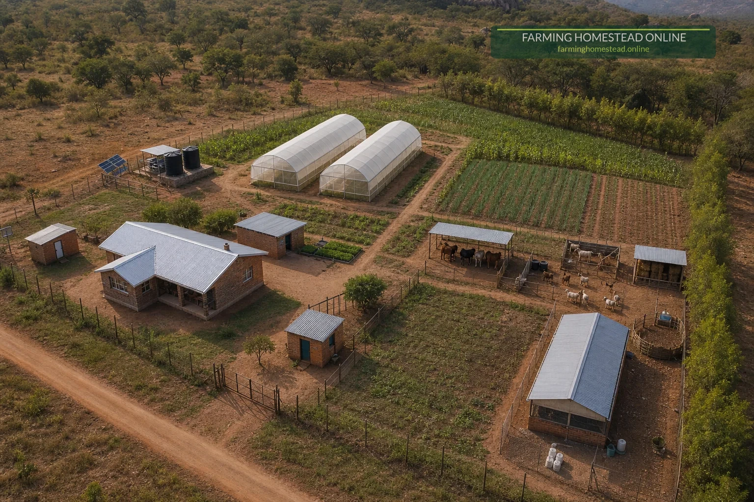 Aerial view of the Nyazura one-hectare greenhouse market farm